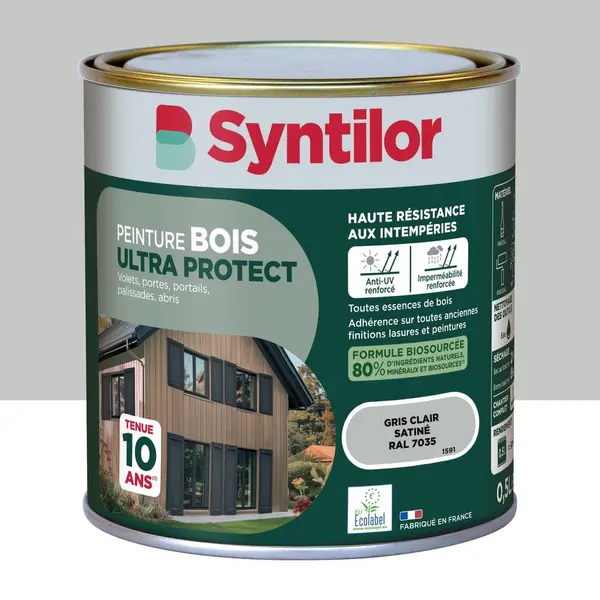 Peinture exterieure bois Ultra protect SYNTILOR gris clair satine 0.5l - SYNTILOR