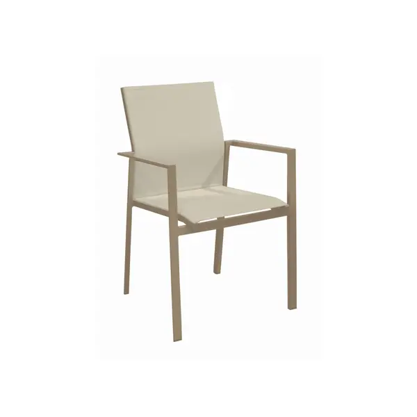 Fauteuil empilable - DELIA - Aluminium époxy crème - Toile TPEP chevron - PROLOISIRS