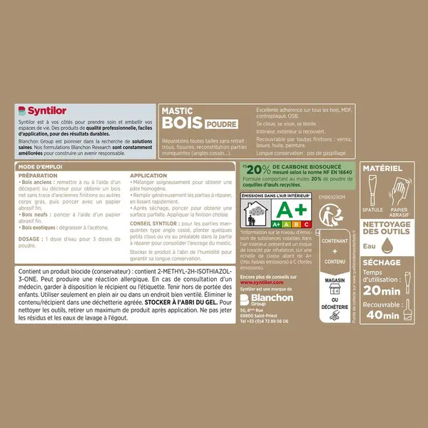 MASTIC BOIS SYNT 500G POUDRE - SYNTILOR