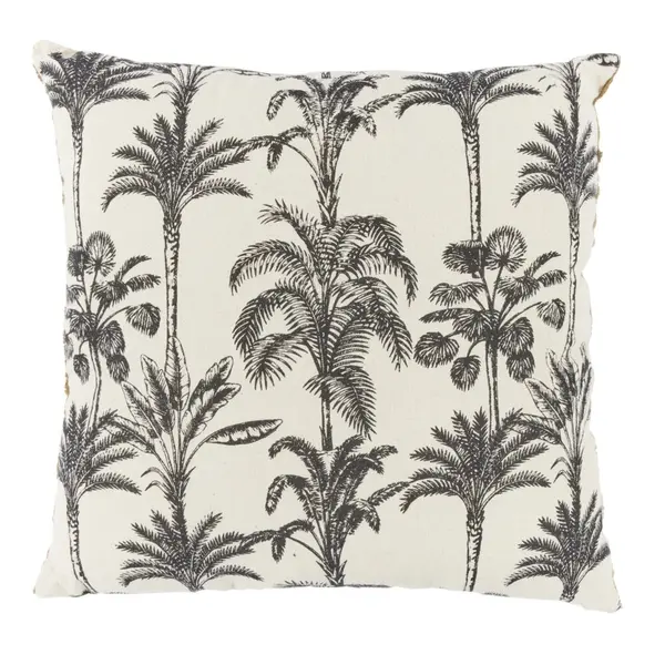 Coussin déco tropical 45x45cm beige et noir