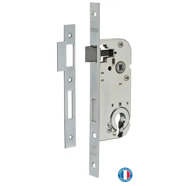 Boitier de serrure encastrable à cylindre pour porte d'entrée, axe 40mm, bouts carrés, cylindre 30x30mm, zingué - THIRARD