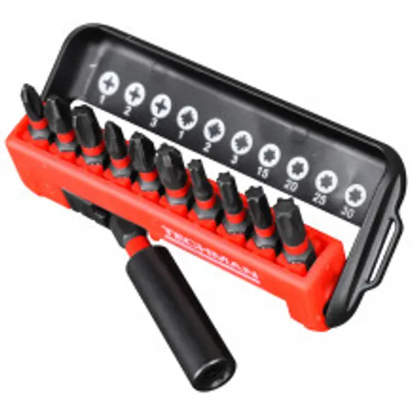 Jeu de 10 embouts impact + porte-embouts Ph1 / Ph2 / Ph3 / Pz1 / Pz2 / Pz3 / T15 / T20 / T25 / T30 / Porte-embouts - TECHMAN