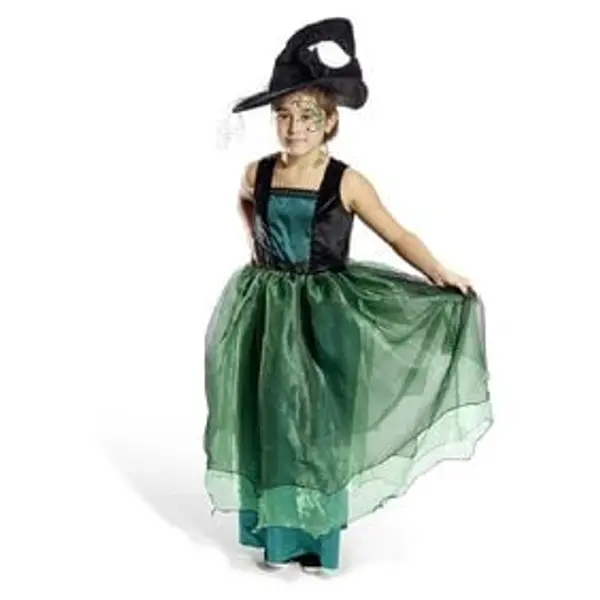 Déguisement enfant Halloween sorcière robe chapeau noir vert 11/14ans