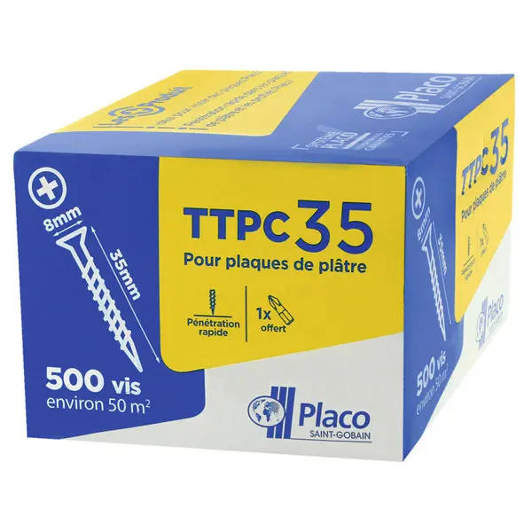 Boîte de 500 vis plaque de plâtre TTPC 8 x 35 mm
