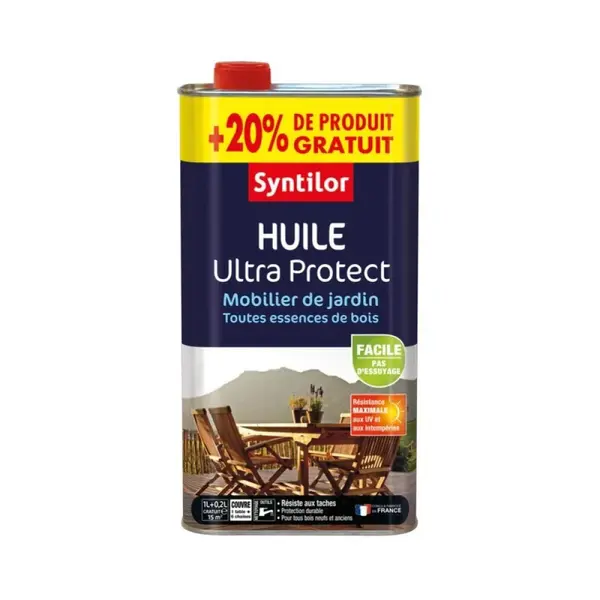 Huile naturel mat pour mobilier de jardin, 1L avec 20% gratuit - SYNTILOR