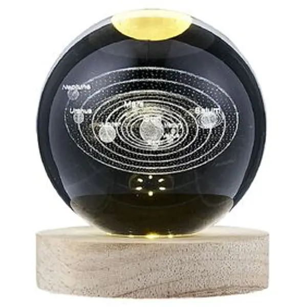 Boule de cristal gravée socle LED thème astro Ø9xH10cm