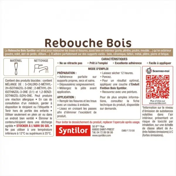 Rebouche bois SYNTILOR, gris clair, 500 g - SYNTILOR