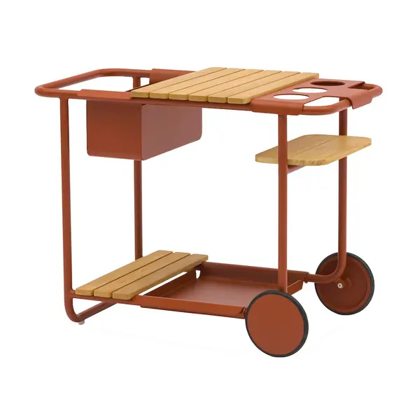 Desserte SUNSET aluminium époxy plateaux teck FSC - Terra Cotta - 90 x 46,5 cm - PROLOISIRS