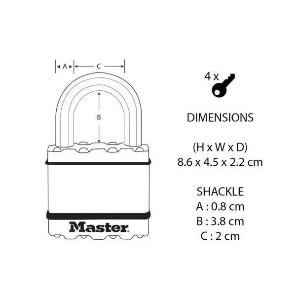 Cadenas à clé acier laminé, MASTER LOCK, l.45 mm - MASTER LOCK