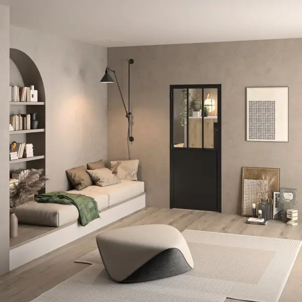 Bloc porte intérieur atelier noir semi-vitrée 83 cm droit OPTIMUM