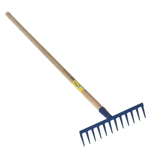 Râteau 12 dents droites soudées manche 1,5m, outil trempé haute résistance, jardin,potager - PERRIN