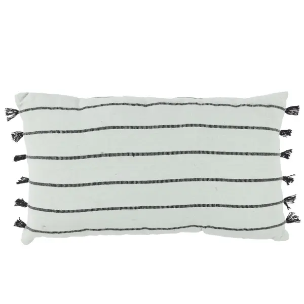 Coussin déco tufté rayures 30x50cm blanc