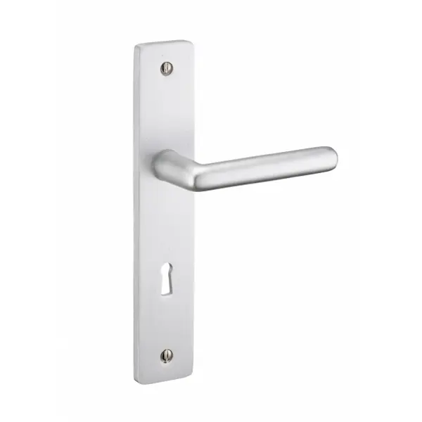Ensemble de poignées pour porte de chambre Crecy trou de clé, carré 7mm, entr'axes 195mm, anodisé argent - THIRARD