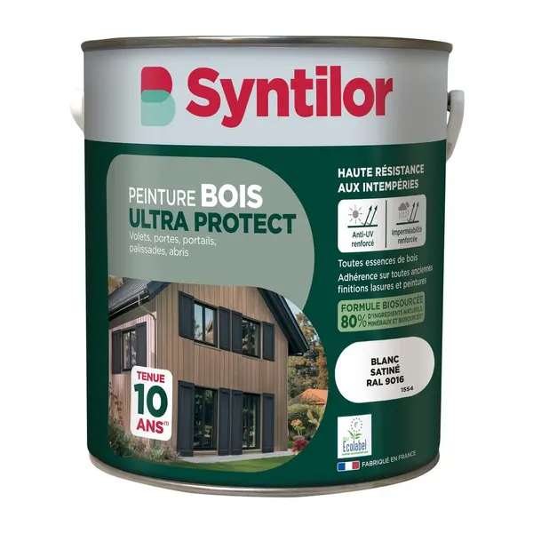 Peinture exterieure bois Ultra protect SYNTILOR blanc satine 5l - SYNTILOR