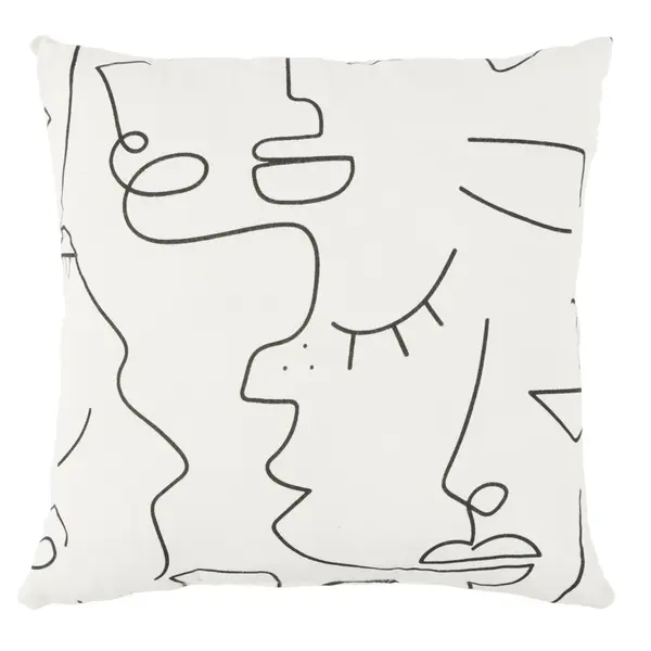 Coussin déco line art visage 45x45cm blanc et noir