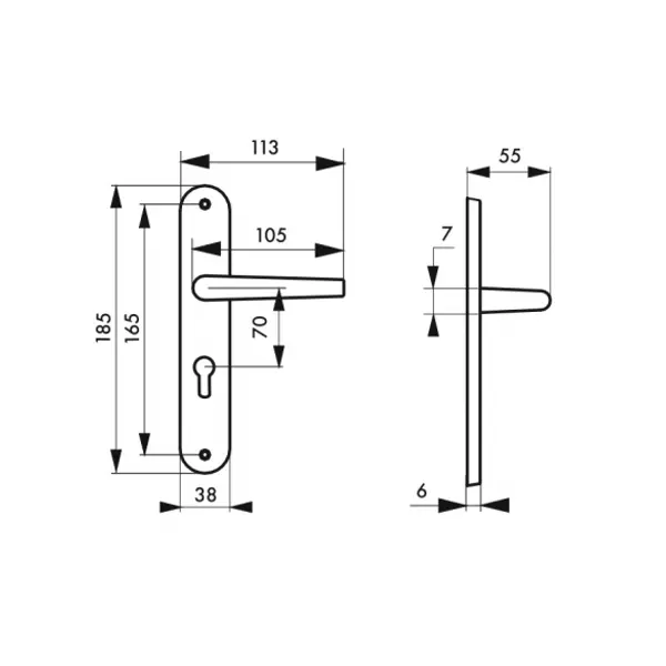 Ensemble de poignées pour porte d'entrée Leto trou de cylindre, carré 7mm, entr'axes 165mm, couleur F2 - THIRARD
