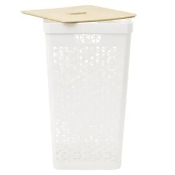 Coffre linge 56L couvercle bambou beige