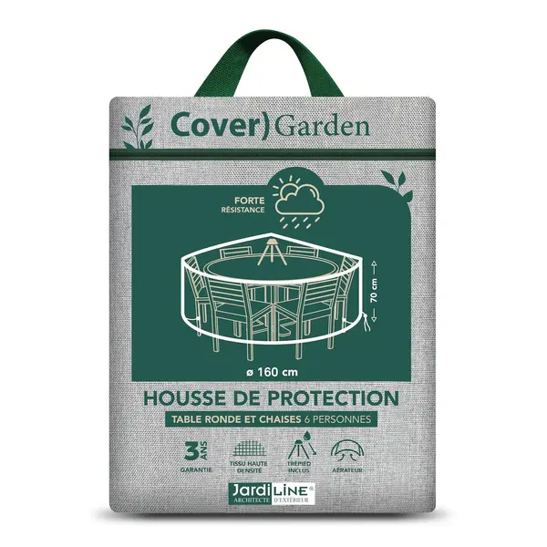 Housse de protection - Cover Garden - pour table ronde 6 personnes avec chaises - Ø160 x 70 cm - Jardiline