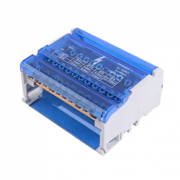 Répartiteur tétrapolaire 125A 11 départs: 7x 1,5 à 6mm² + 2x 6 à 16mm² + 2x 10 à 16mm²