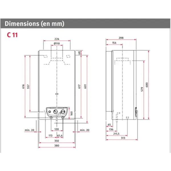 chauffe bain gaz gn opalia c11 cyclo bas nox gn classe ecs a