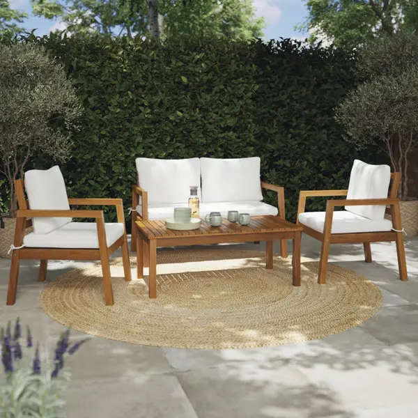 Salon de jardin en bois 4 places avec coussins beiges "TALICA"