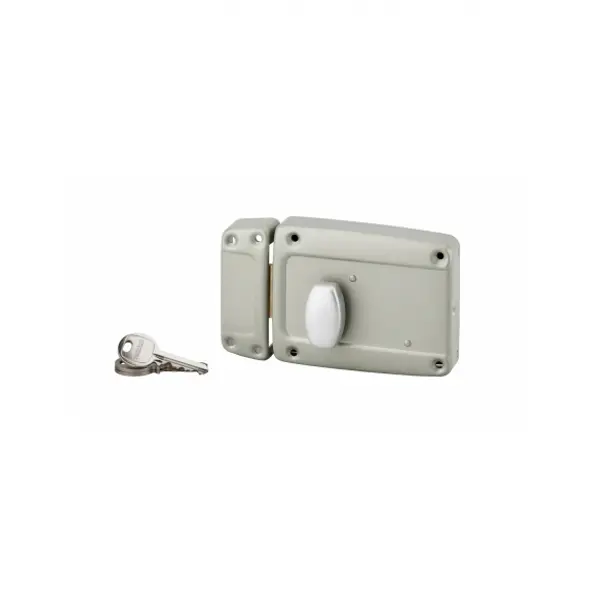 Serrure en applique pour porte de garage, 120x90mm, gauche, bouton poussoir, cylindre 55mm et poignée, laqué gris - THIRARD