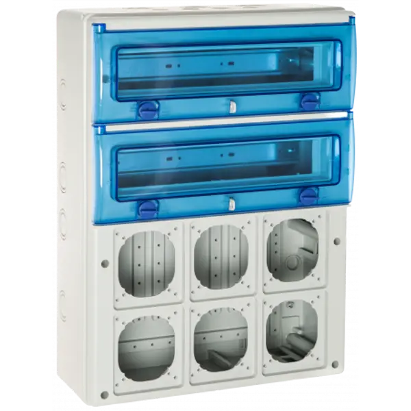 1332PV6 Coffret étanche IP65 pour 6 prises industrielles à composer - 2 rangées de 16 modules - Solera Indubox
