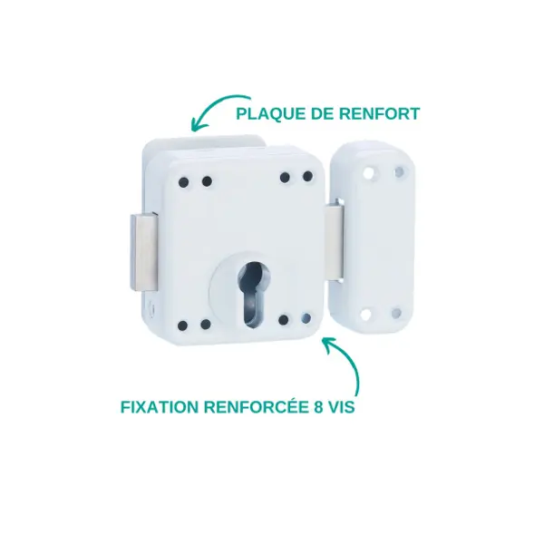 Boitier de verrou double entrée Rafale pour porte d'entrée à cylindre, acier, epoxy blanc - THIRARD
