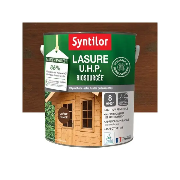 Lasure SYNTILOR U.H.P. biosourcee nature protect 8 ans chêne fonce satiné 5 L - SYNTILOR