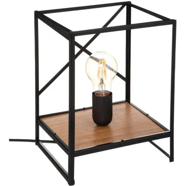 Atmosphera - Lampe déco en Métal Noir et Bois d'Acacia H 26 cm