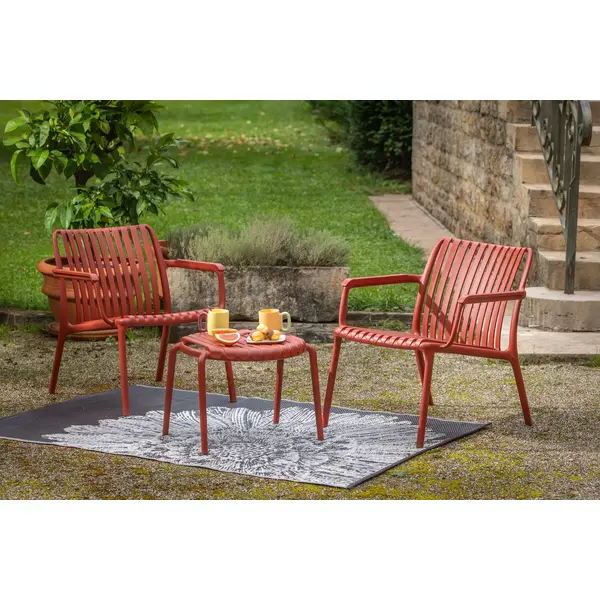 Table basse de jardin - Joysxee - résine polypropylène recyclé terracotta - ronde Ø50 cm - table d'appoint et repose-pieds - Jardiline