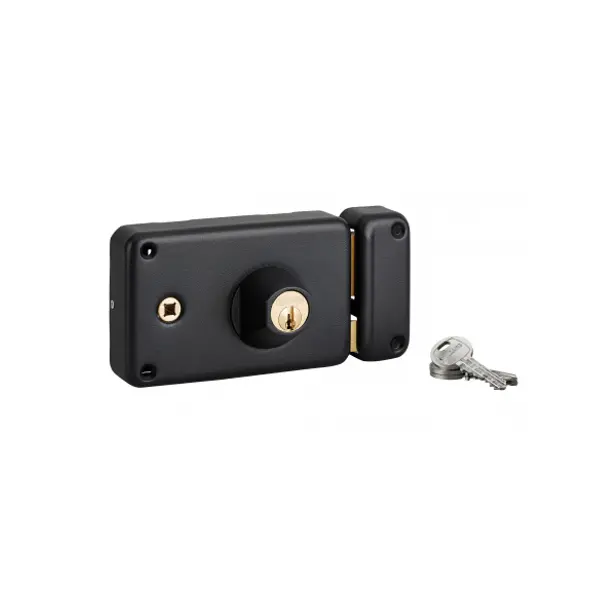 Serrure horizontale en applique double entrée à fouillot pour porte d'entrée, droite, axe 55mm, 140x88mm, noir, 3 clés - THIRARD