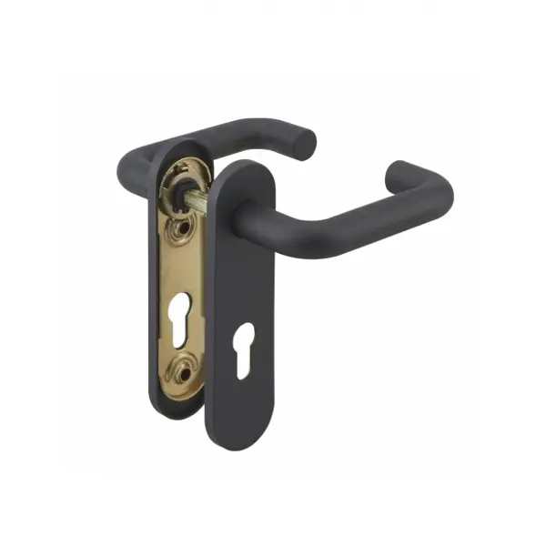 Ensemble de poignées pour serrure encastrable pour porte de chaufferie, industrie, carré 9mm, noir - THIRARD