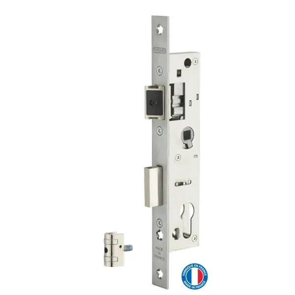 Boitier de serrure encastrable à cylindre pour menuiserie métallique, axe 24mm, zingué, bouts carrés - THIRARD