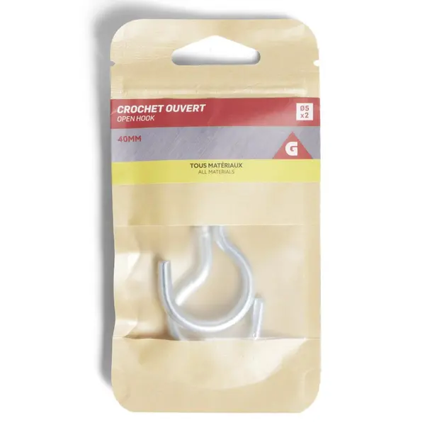 Lot de 2 crochets ouverts gris Ø5x40mm