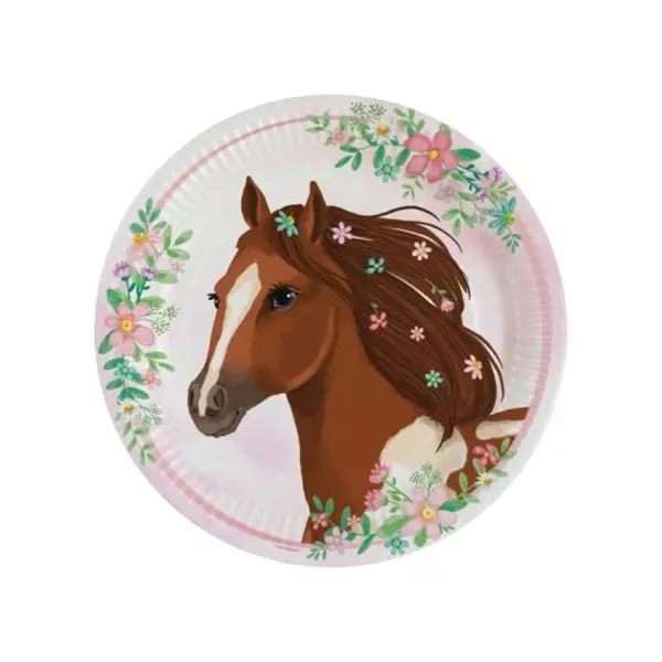Assiettes carton cheval rose x8 9909874-66