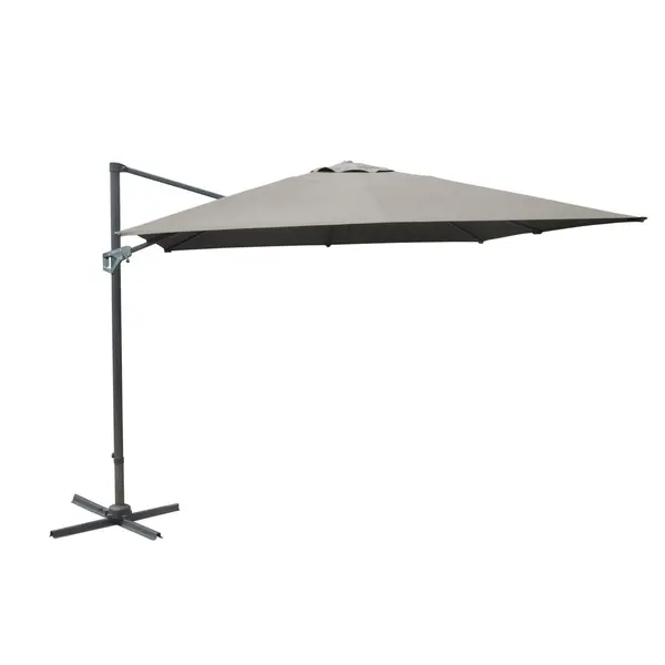 Parasol déporté aluminium 3 x 3 m - toile taupe - mât royal grey - rotation 360° - PROLOISIRS