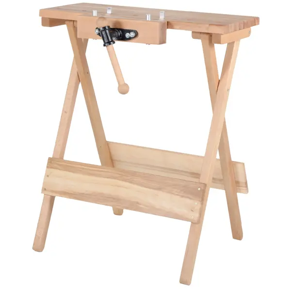 Établi pliant mobile - hêtre massif 800 x 100 x 1000 mm - 1 presse - perçage 19 mm - Pinié