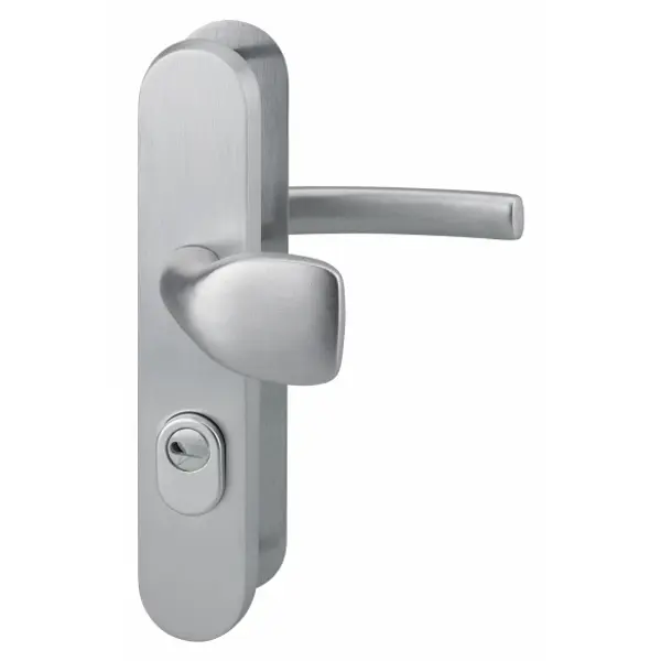 Ensemble de poignées de sécurité palière pour porte d'entrée, béquille et aileron , entr'axes 216mm, anodisé argent - THIRARD