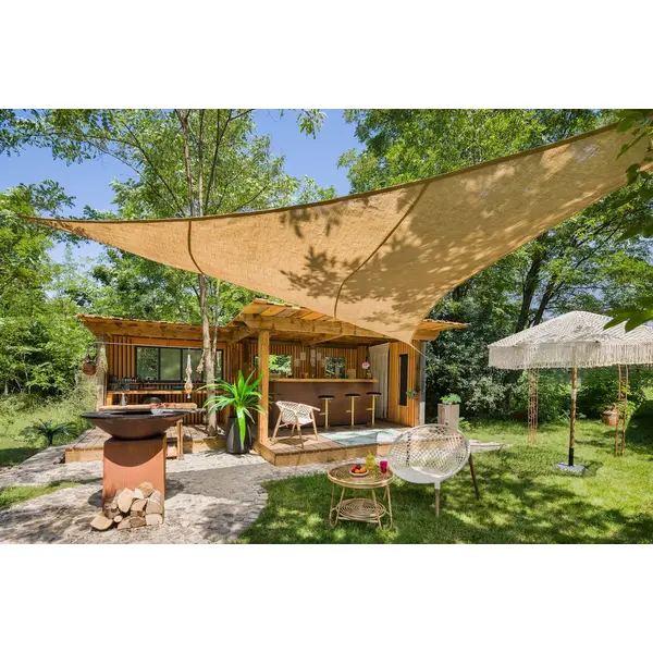 Voile d’ombrage triangulaire - NATUREL JUTE - 5 x 5 m - toile de jute naturelle beige - Jardiline
