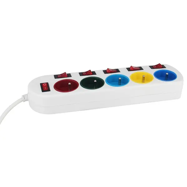Multiprise 5P 2P+T 16A avec repères couleurs, 6 interrupteurs - Gao