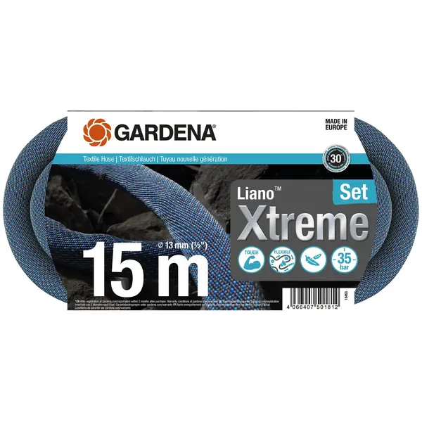 Kit tuyau Liano™Xtreme 15m, Ø 13mm + pièces GARDENA System - ultra résistant - GARDENA