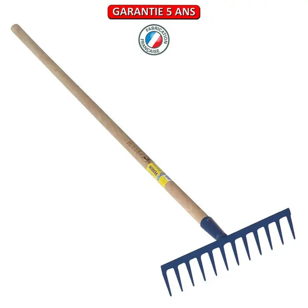 Râteau 12 dents droites soudées manche 1,5m, outil trempé haute résistance, jardin,potager - PERRIN