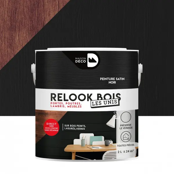 Lasure intérieurepoutre et lambris Relook bois MAISON DECO, noir satiné, 2 l - MAISON DECO