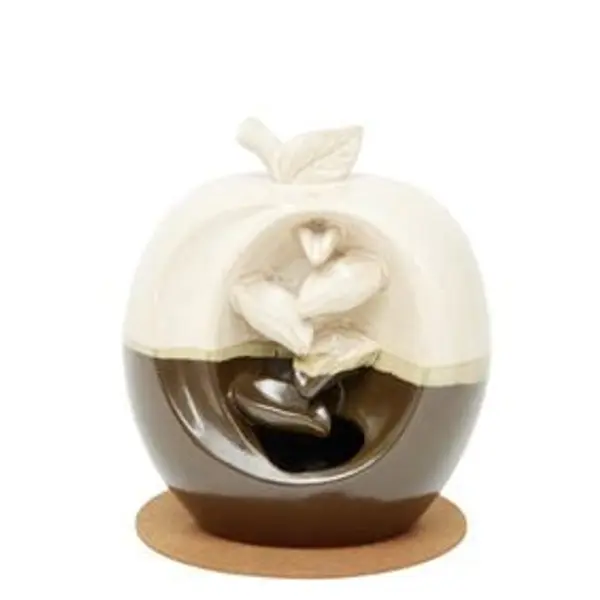 Fontaine à encens forme pomme beige et marron H16 cm
