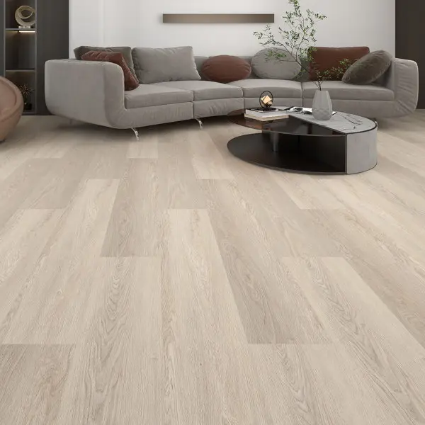 Sol PVC clipsable beige, sous-couche intégrée imitation bois 121,9x17,7 cm Ep. 4+1 mm
