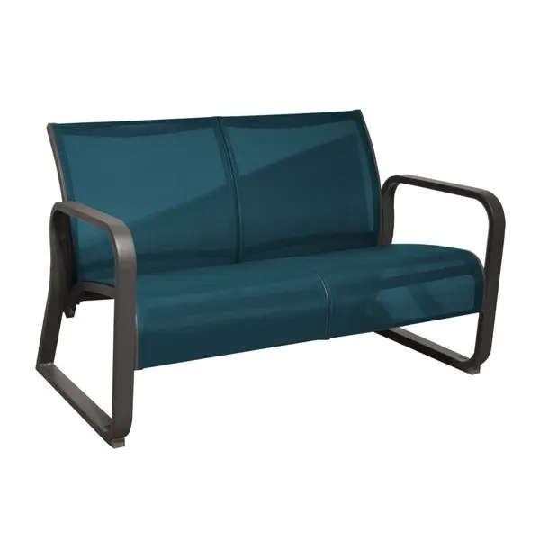 Canapé lounge 2 places Quenza II en Aluminium/Toile TPEP - graphite/bleu - PROLOISIRS