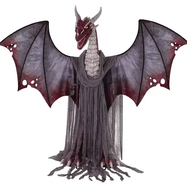 Dragon géant animé et sonore noir et rouge H182cm