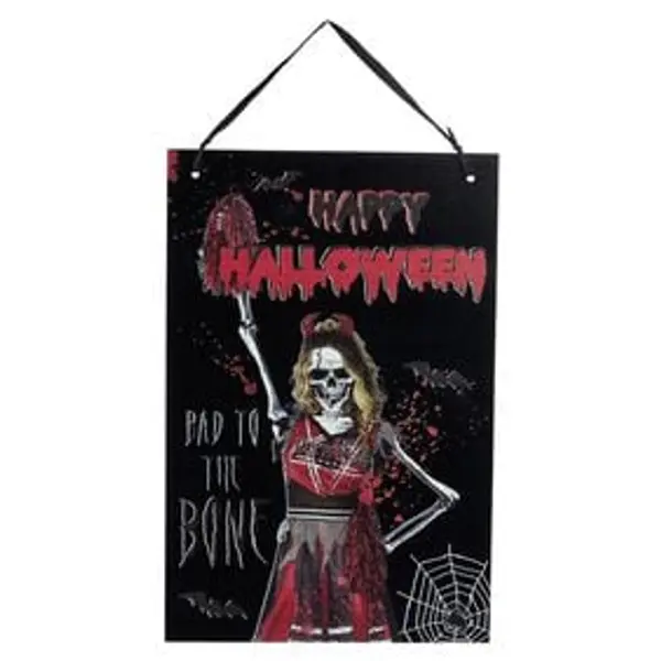 Pancarte Halloween bal de promo zombie à suspendre métal