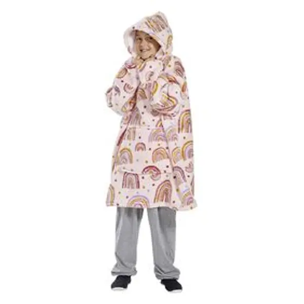 Pull plaid à capuche 63xH75cm - 2 modèles arc-en-ciel ou dinosaure